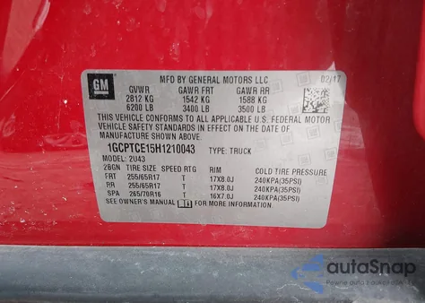 2017 Chevrolet Colorado Lt из США, поврежденный, VIN 1GCPTCE15H1210043